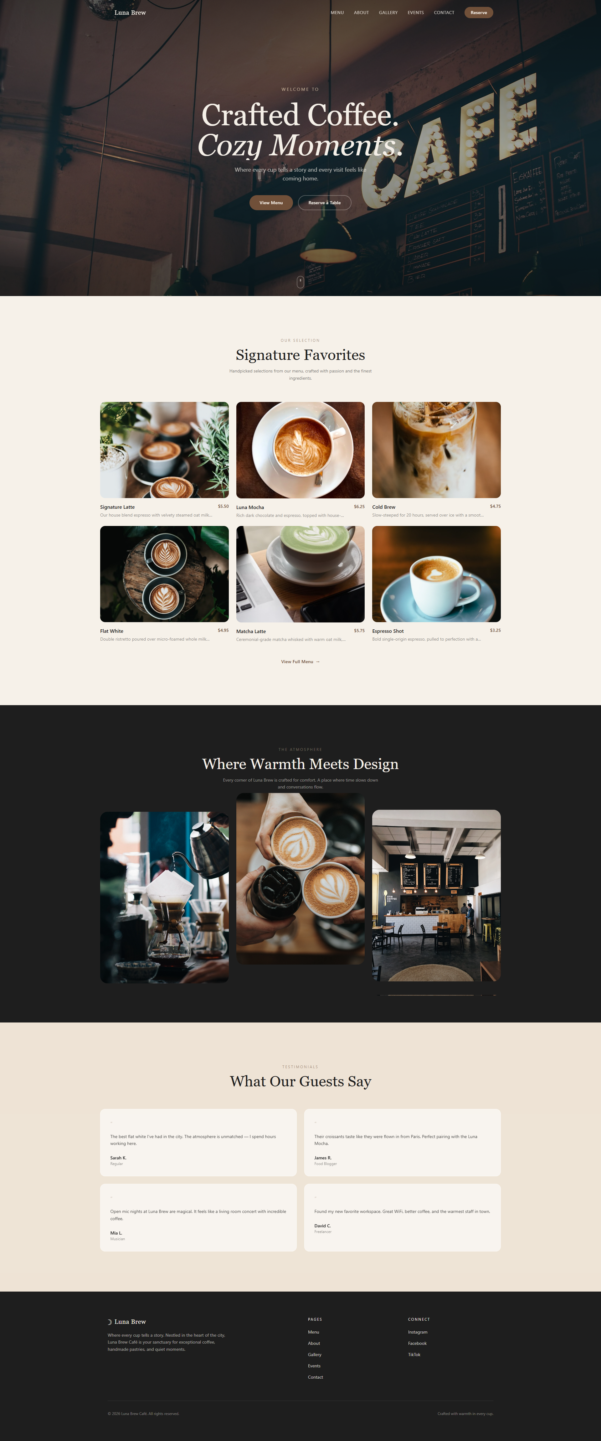 Luna Brew Cafe website screenshot