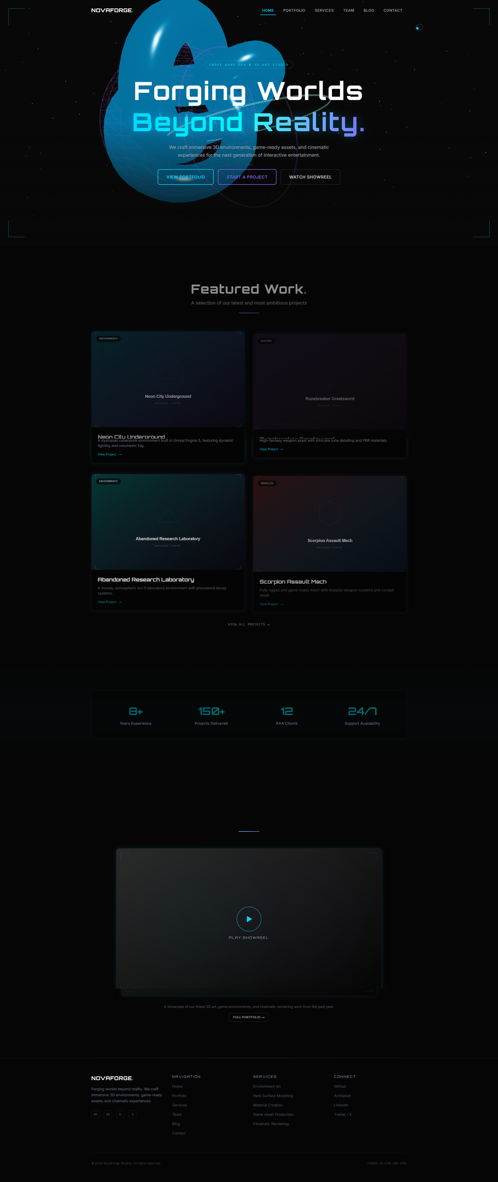 NovaForge Studios website screenshot